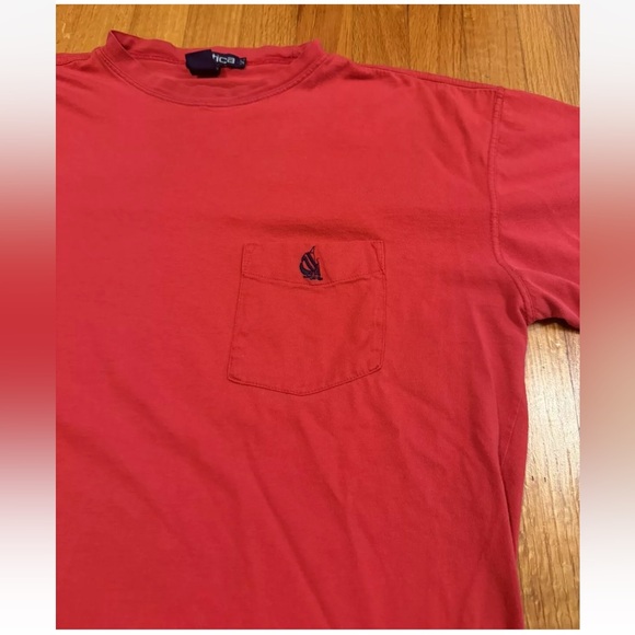 Vintage 90s Nautica Red Cotton Front Pocket Stitched USA Made T Shirt Mens Sz L - Picture 2 of 8